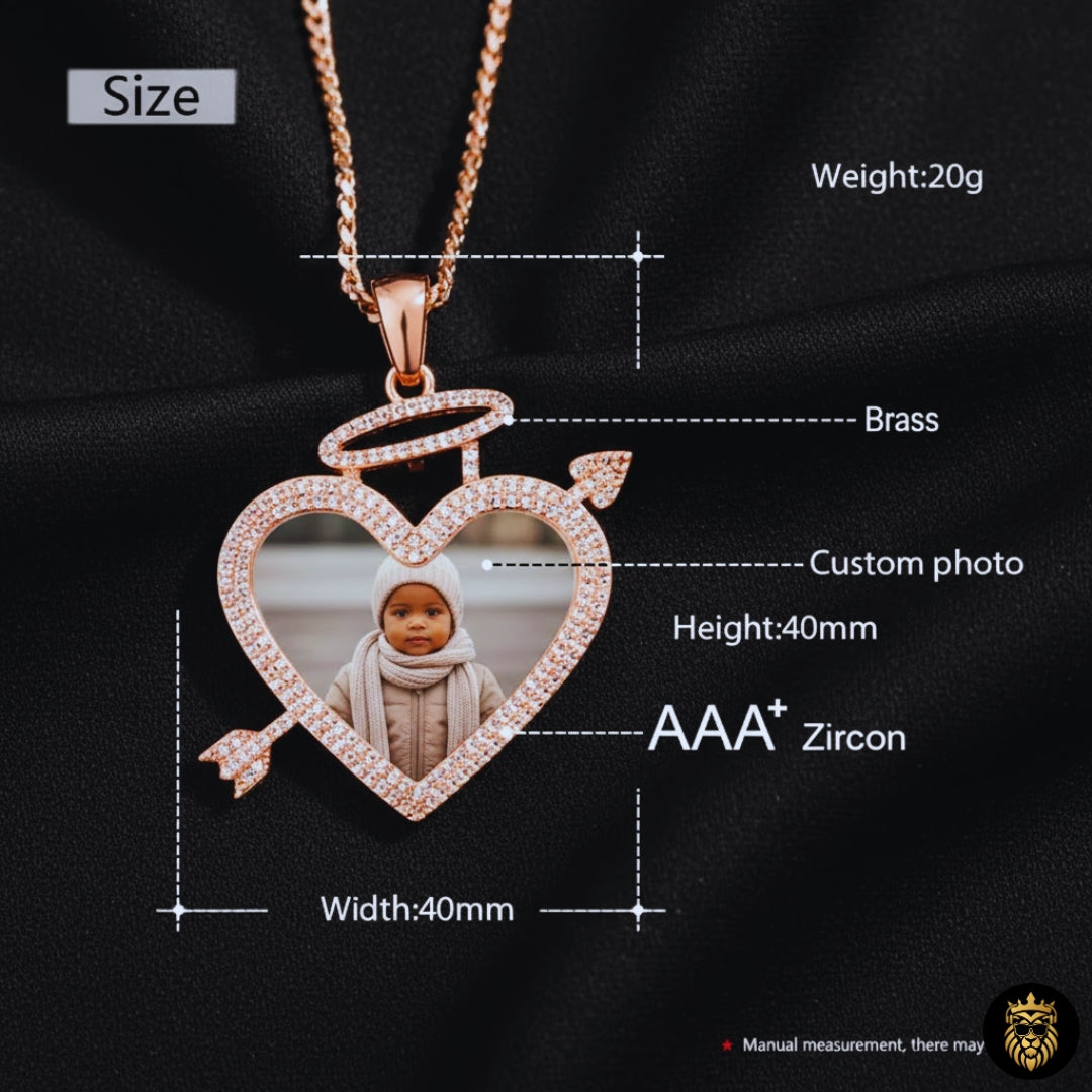 Custom Heart Arrow Photo Necklace – Personalized Picture Medallion Pendant for Men & Women