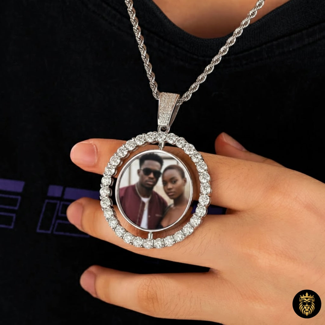 Moissanite Custom Photo Rotating Double-Sided Medallions Pendant Necklace With- GRA Certificate
