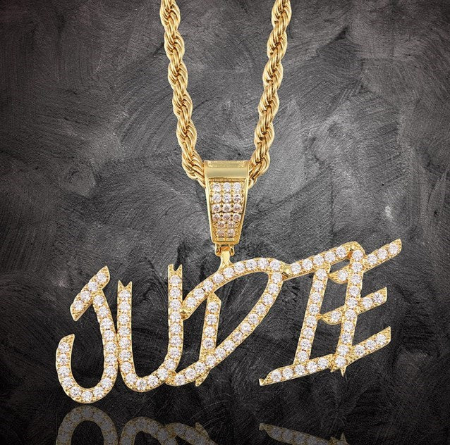 Personalized Premium Initial Letter Nameplate Necklace- Iced Out Hip Hop Name Necklace
