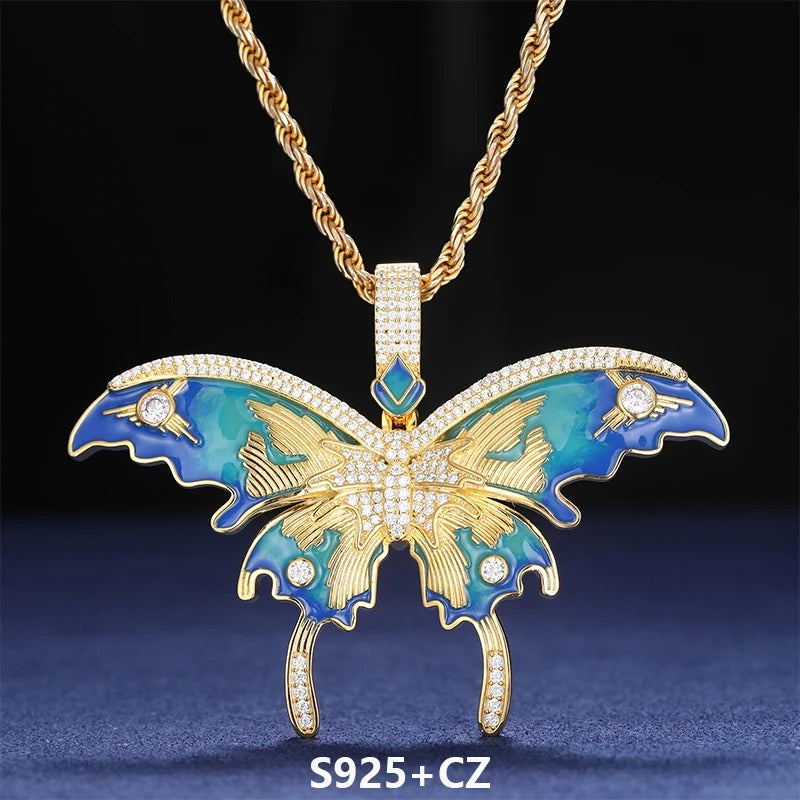 Personalized Moissanite Certified Enamel Butterfly Pendant Necklace for Man Woman 925 Sterling Silver Hip Hop Jewelry Necklace
