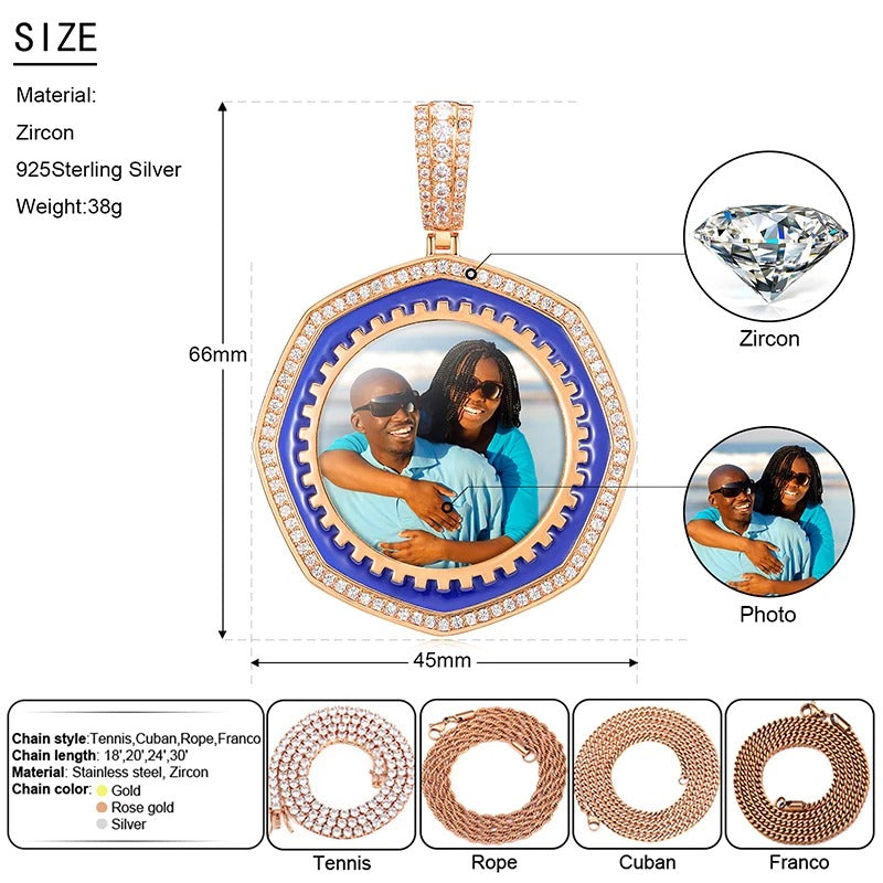 2025 New Arrival Octagon Custom Made Photo Medallions Pendant Necklace