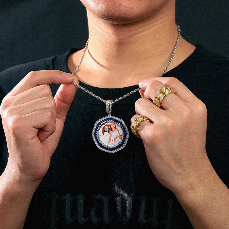 2025 New Arrival Octagon Custom Made Photo Medallions Pendant Necklace