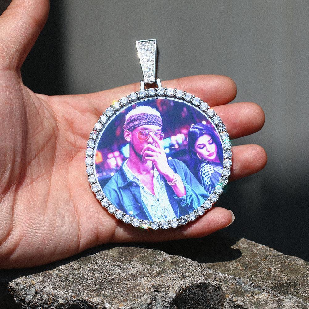 18K Gold Medallion Necklace- 12MM Cuban Chain Photo Medallion Necklace For Men
