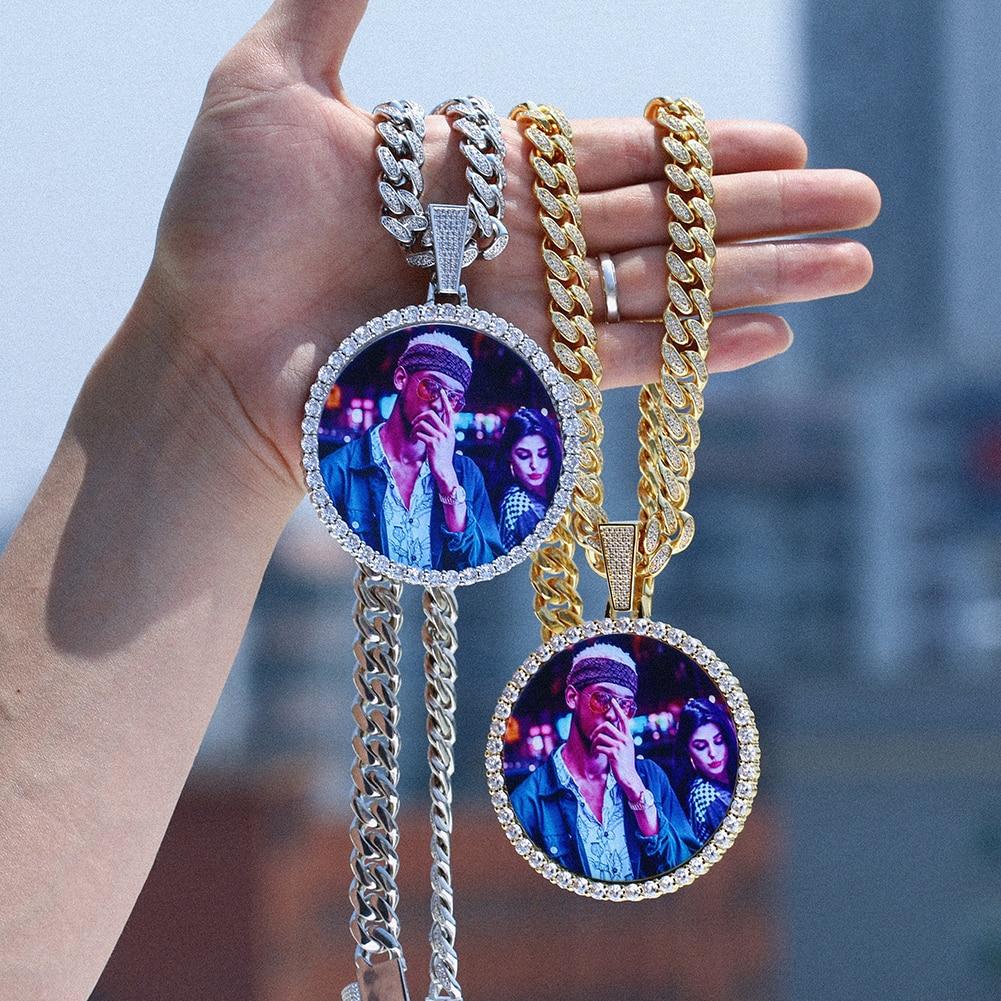 18K Gold Medallion Necklace- 12MM Cuban Chain Photo Medallion Necklace For Men