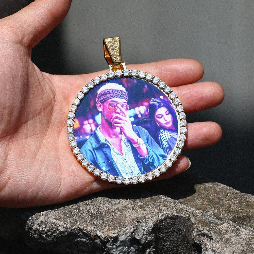 18K Gold Medallion Necklace- 12MM Cuban Chain Photo Medallion Necklace For Men