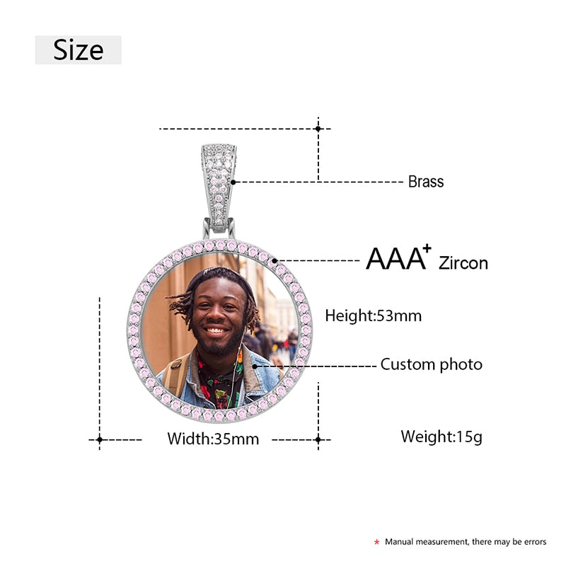 Pink AAA Cubic Zircon Custom Photo Medallion Necklace