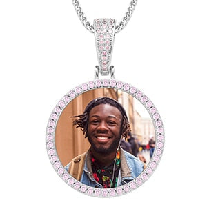 Pink AAA Cubic Zircon Custom Photo Medallion Necklace