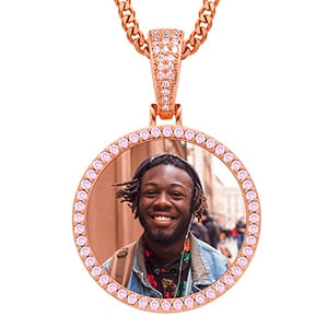 Pink AAA Cubic Zircon Custom Photo Medallion Necklace