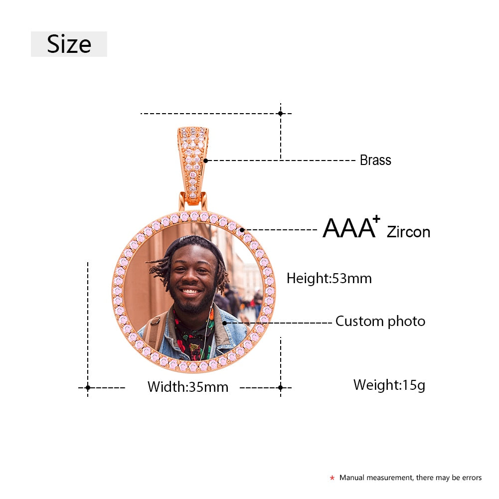 Pink AAA Cubic Zircon Custom Photo Medallion Necklace