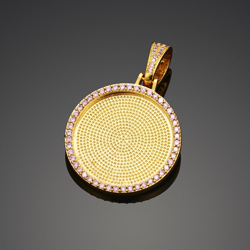 Pink AAA Cubic Zircon Custom Photo Medallion Necklace