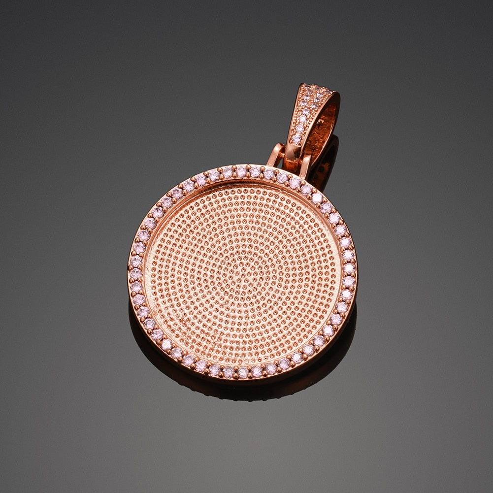 Pink AAA Cubic Zircon Custom Photo Medallion Necklace