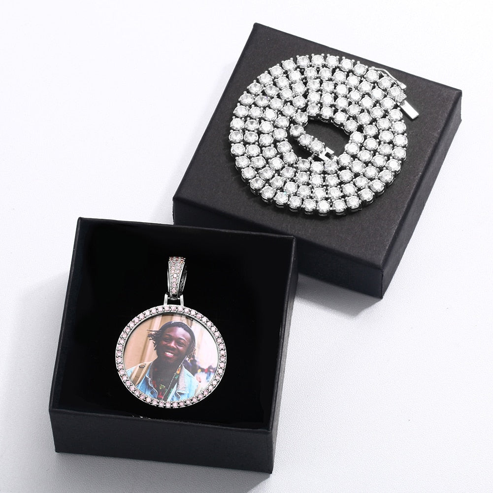 Pink AAA Cubic Zircon Custom Photo Medallion Necklace