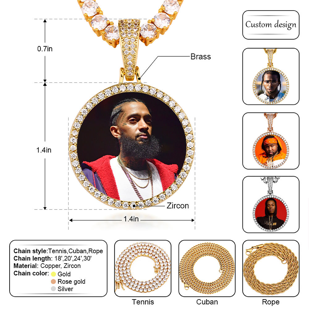 Custom Photo Medallion Memory Pendant Necklace- Gold Medallion Necklace For Men and Women