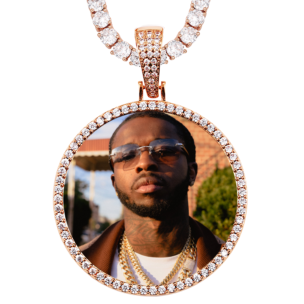 18k Iced Out Rose Gold Medallion Picture Necklace- Personalized Gift For Women