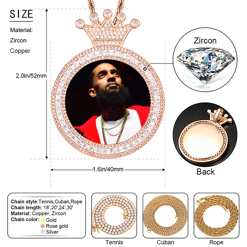 Custom Photo Round King Medallion Memory Pendant Necklace- Rose Gold Medallion Necklace Gift For Mom