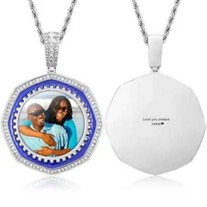 Octagon Custom Photo Medallion Necklace – Fully Iced Moissanite Pendant 925 Sterling Silver