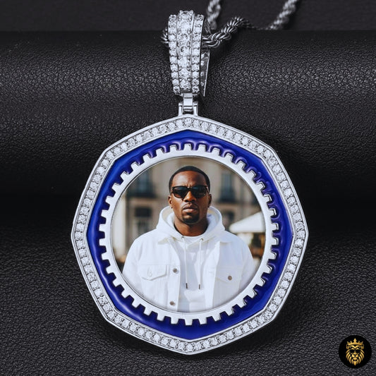 Octagon Custom Photo Medallion Necklace – Fully Iced Moissanite Pendant 925 Sterling Silver