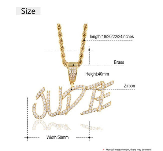 Personalized Premium Initial Letter Nameplate Necklace- Iced Out Hip Hop Name Necklace