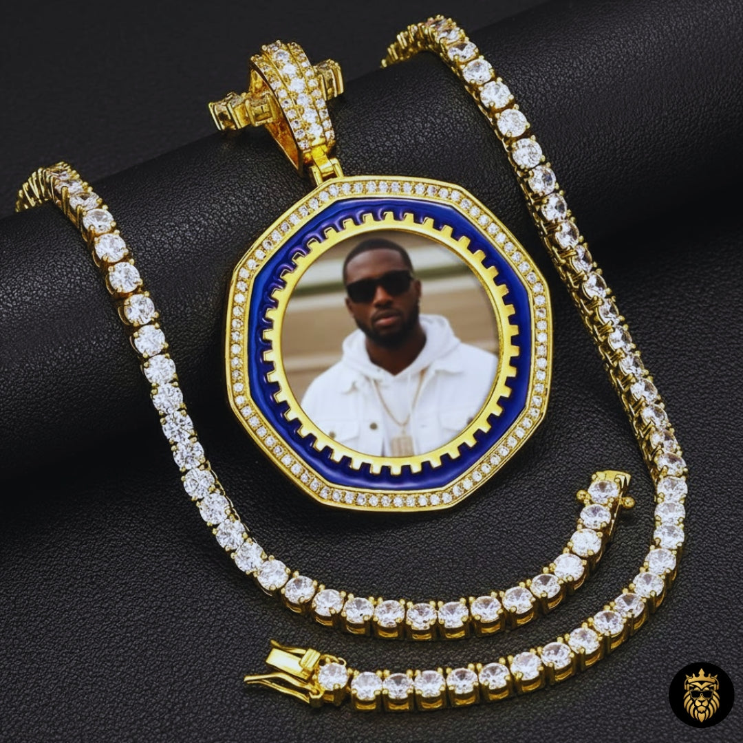 Octagon Custom Photo Medallion Necklace – Fully Iced Moissanite Pendant 925 Sterling Silver