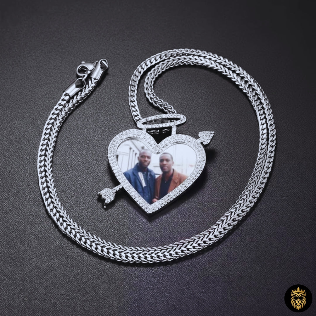 Custom Heart Arrow Photo Necklace – Personalized Picture Medallion Pendant for Men & Women