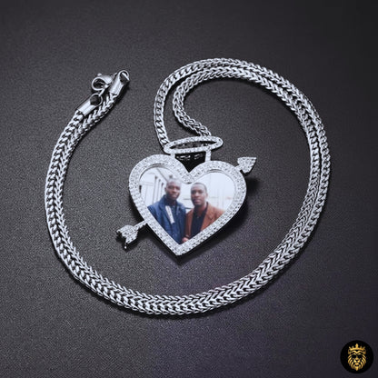Custom Heart Arrow Photo Necklace – Personalized Picture Medallion Pendant for Men & Women