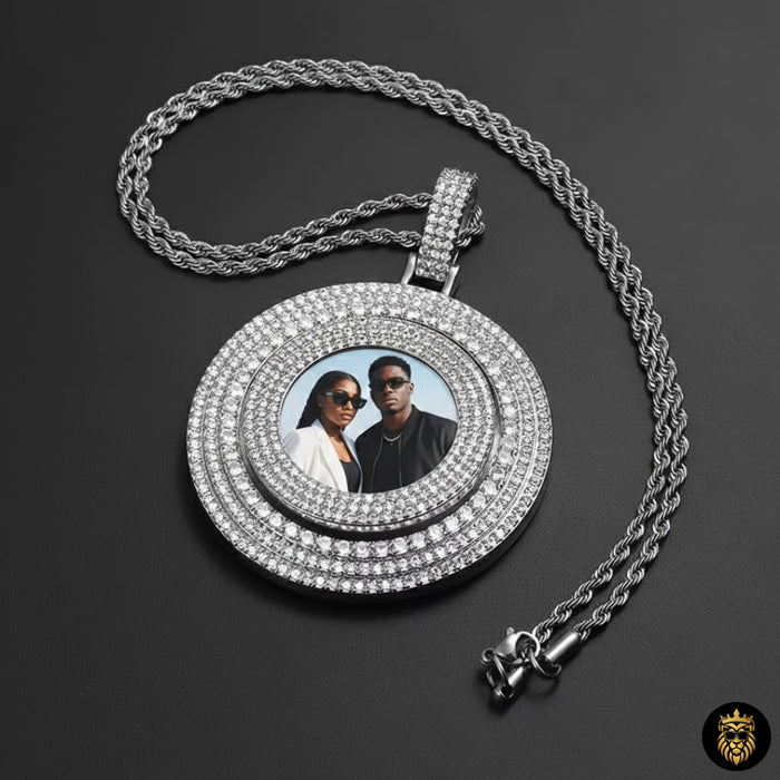 Big Spin Round Custom Picture Crystal Solid Pendant Hip Hop Personalized Medallion Necklace