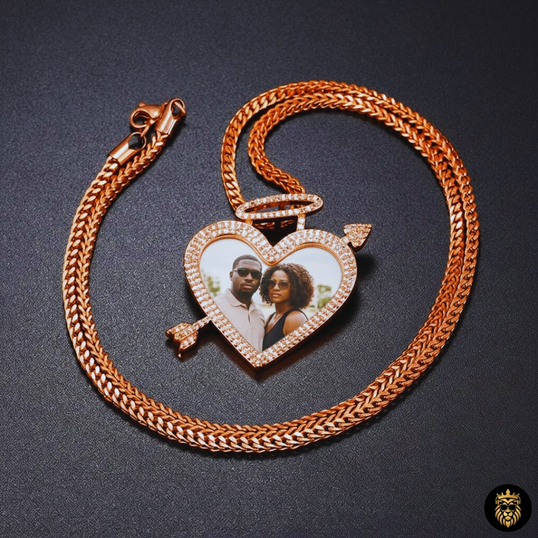 Custom Heart Arrow Photo Necklace – Personalized Picture Medallion Pendant for Men & Women
