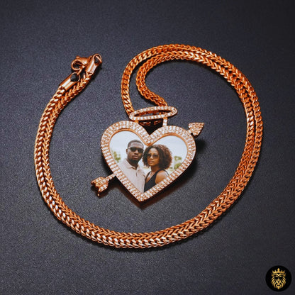 Custom Heart Arrow Photo Necklace – Personalized Picture Medallion Pendant for Men & Women