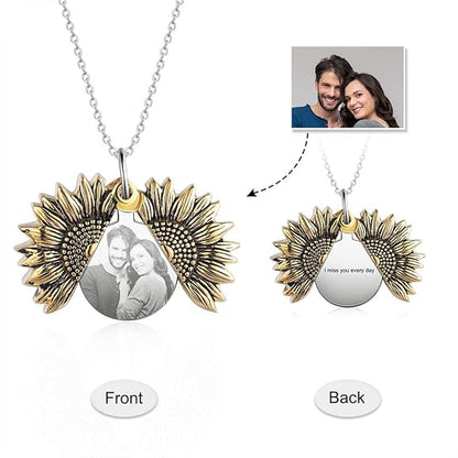 2025 New Arrival Sunflower Custom Photo Locket Necklace For Women