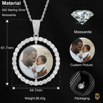 Moissanite Custom Photo Rotating Double-Sided Medallions Pendant Necklace With- GRA Certificate