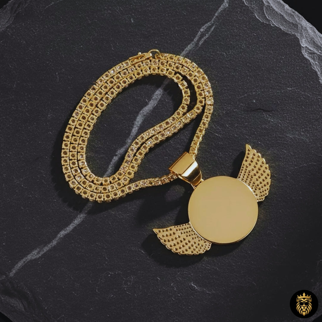 Luxury Custom Photo Angel Wings Pendant Cubic Zircon Hip Hop Medallion Necklace