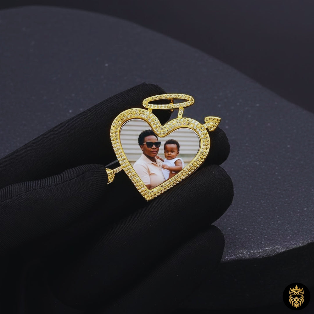 Custom Heart Arrow Photo Necklace – Personalized Picture Medallion Pendant for Men & Women