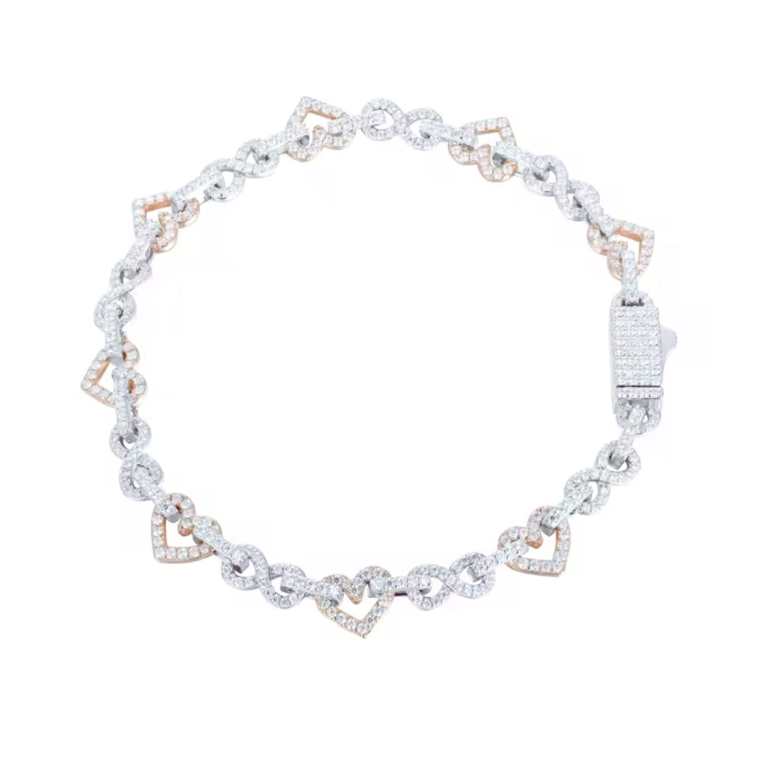 8mm moissanite infinity heart bracelet in 925 sterling silver