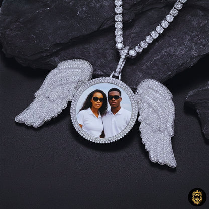 Sterling silver angel wing memorial necklace with personalized picture
