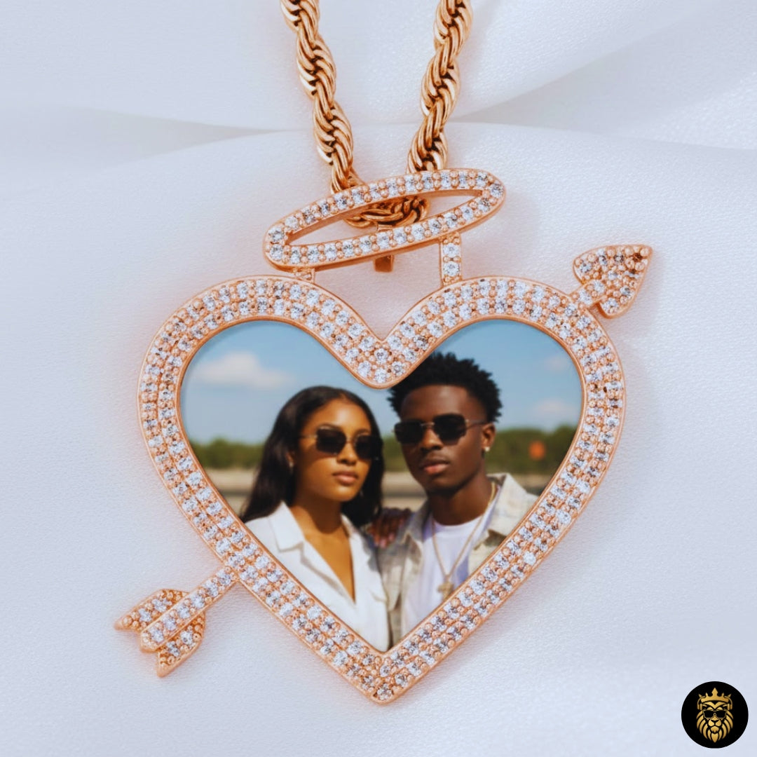 Custom Heart Arrow Photo Necklace – Personalized Picture Medallion Pendant for Men & Women