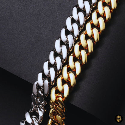 AAA cubic zirconia Miami chain bracelet with gold tone polished shine