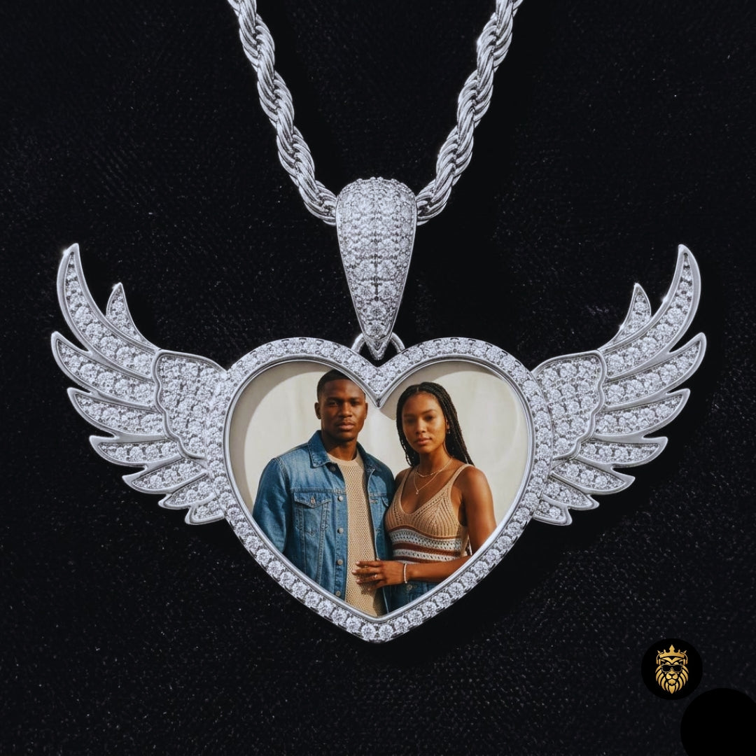 Angel Wings Heart Custom Photo Pendant Necklace – Personalized Medallion Jewelry