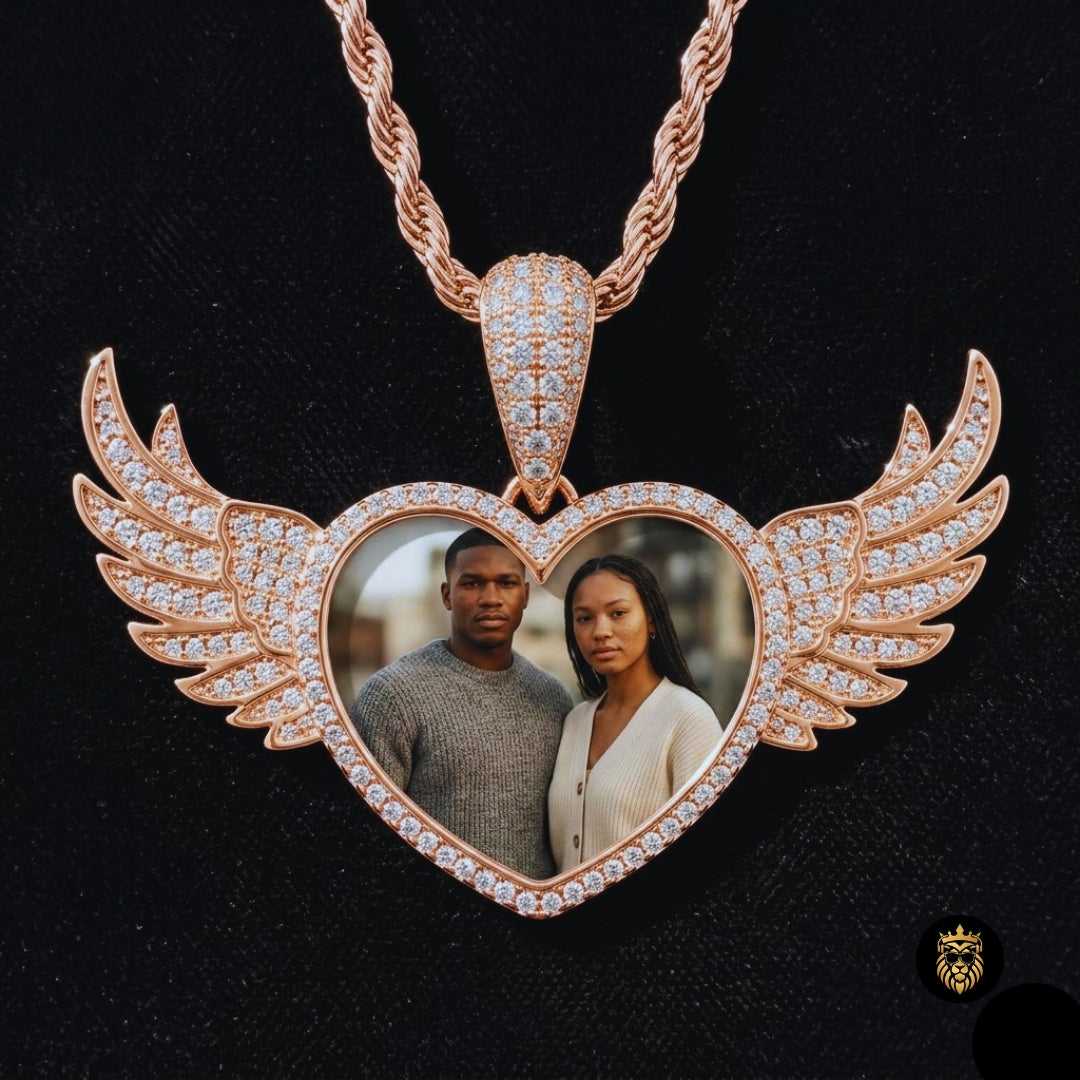 Angel Wings Heart Custom Photo Pendant Necklace – Personalized Medallion Jewelry