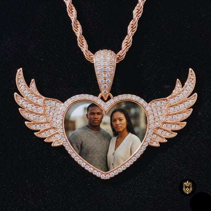 Angel Wings Heart Custom Photo Pendant Necklace – Personalized Medallion Jewelry