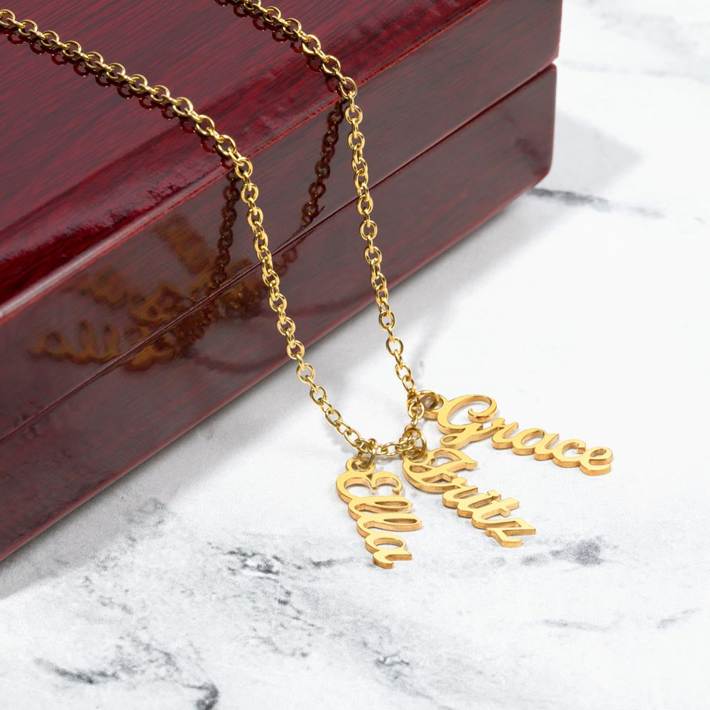 Vertical engraved name necklace perfect for anniversary gift