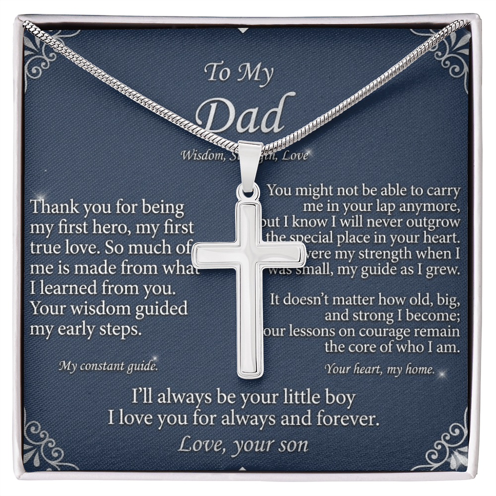 Elegant artisan cross pendant necklace on snake chain designed as a meaningful gift for father