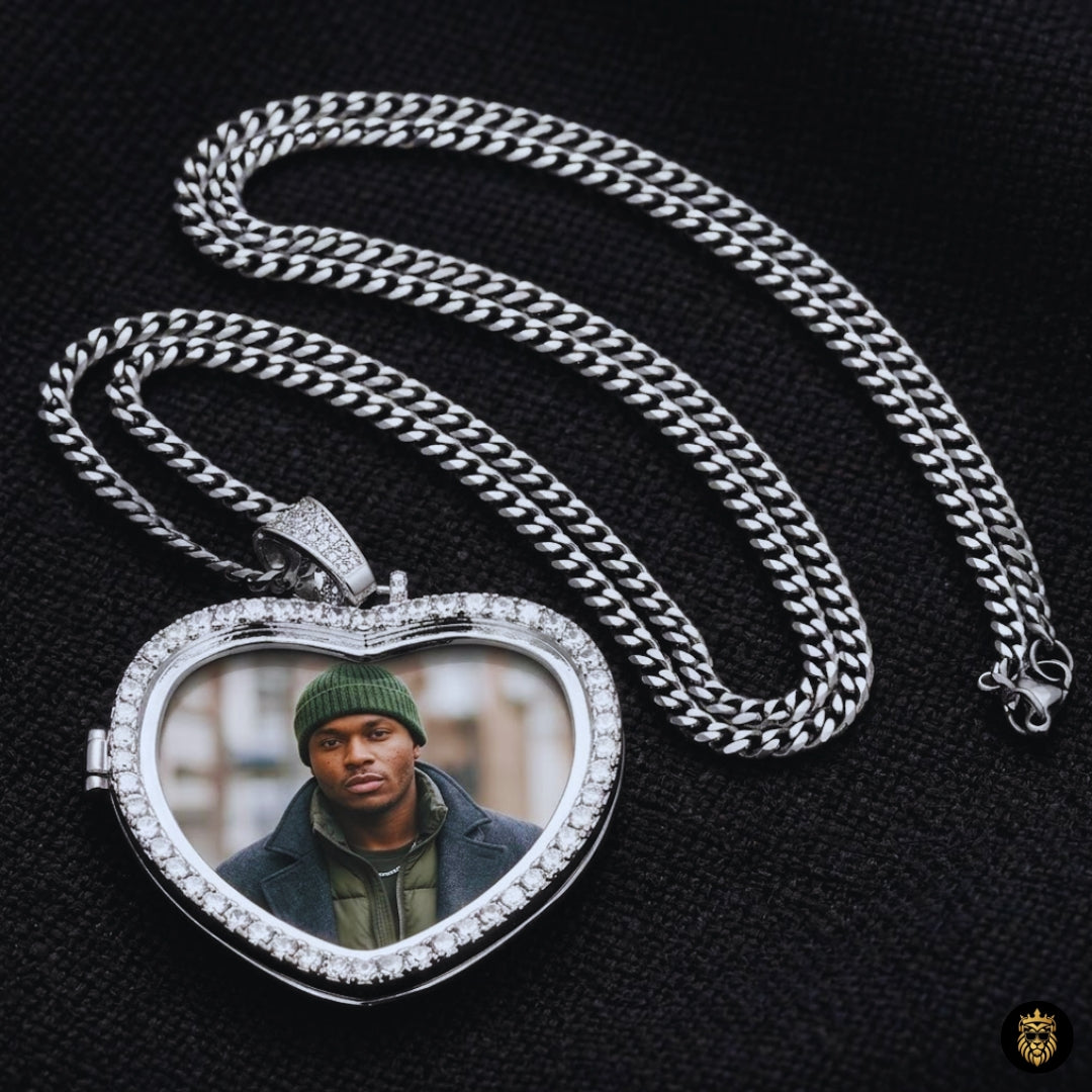 Back detail of heart photo necklace showing secure pendant frame design