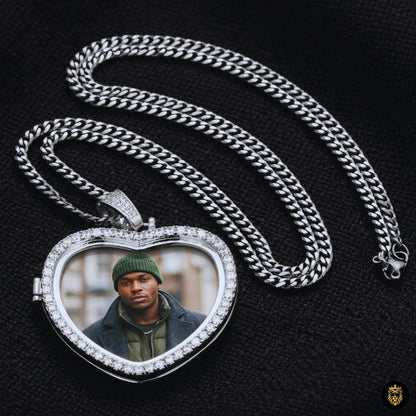Back detail of heart photo necklace showing secure pendant frame design