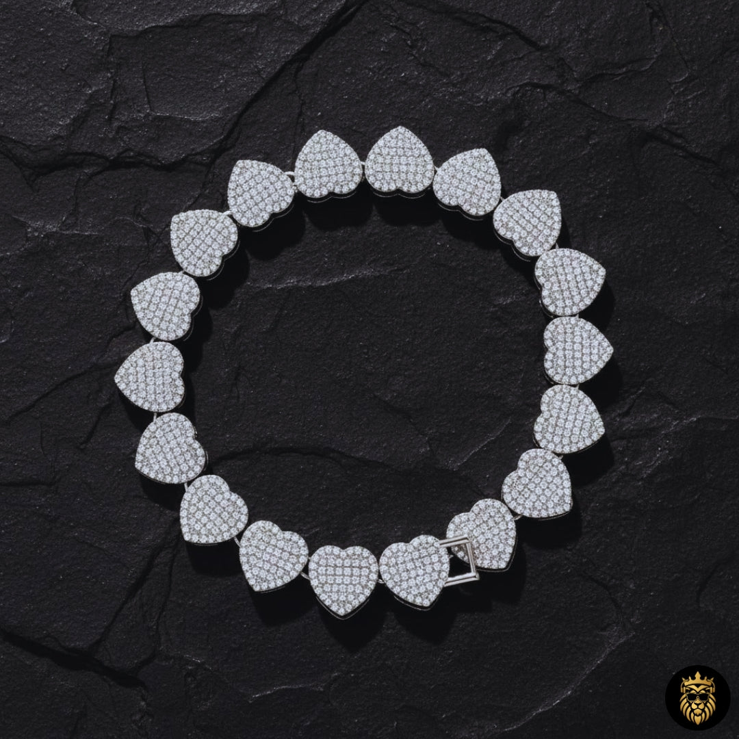 Close-up of baguette crushed heart iced out necklace for women in gold finish
