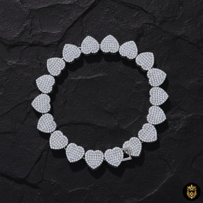 Close-up of baguette crushed heart iced out necklace for women in gold finish
