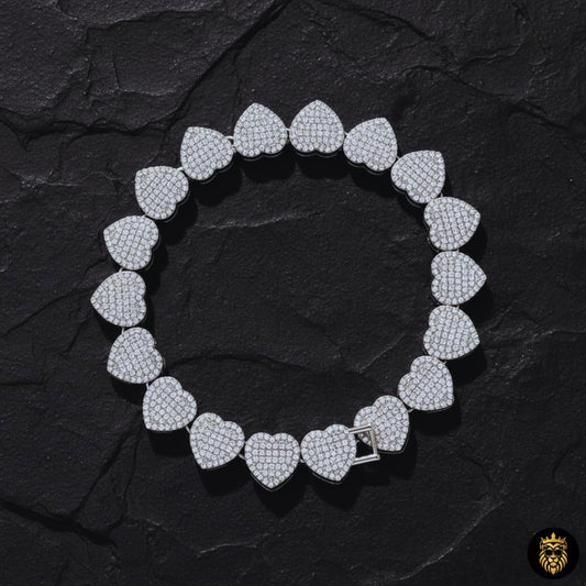Close-up of baguette crushed heart iced out necklace for women in gold finish
