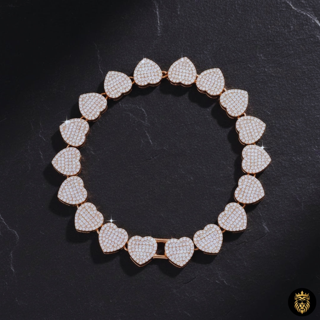 Detailed view of crushed heart pendant necklace with baguette-cut crystals
