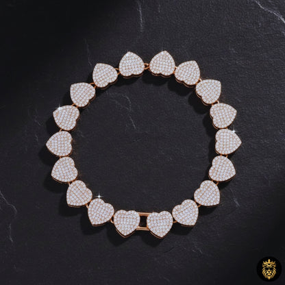 Detailed view of crushed heart pendant necklace with baguette-cut crystals
