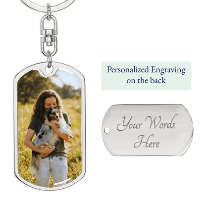 Romantic couple photo dog tag keychain