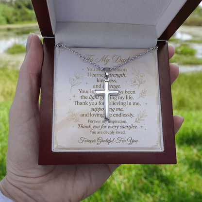 Cross pendant necklace product lifestyle photography shot